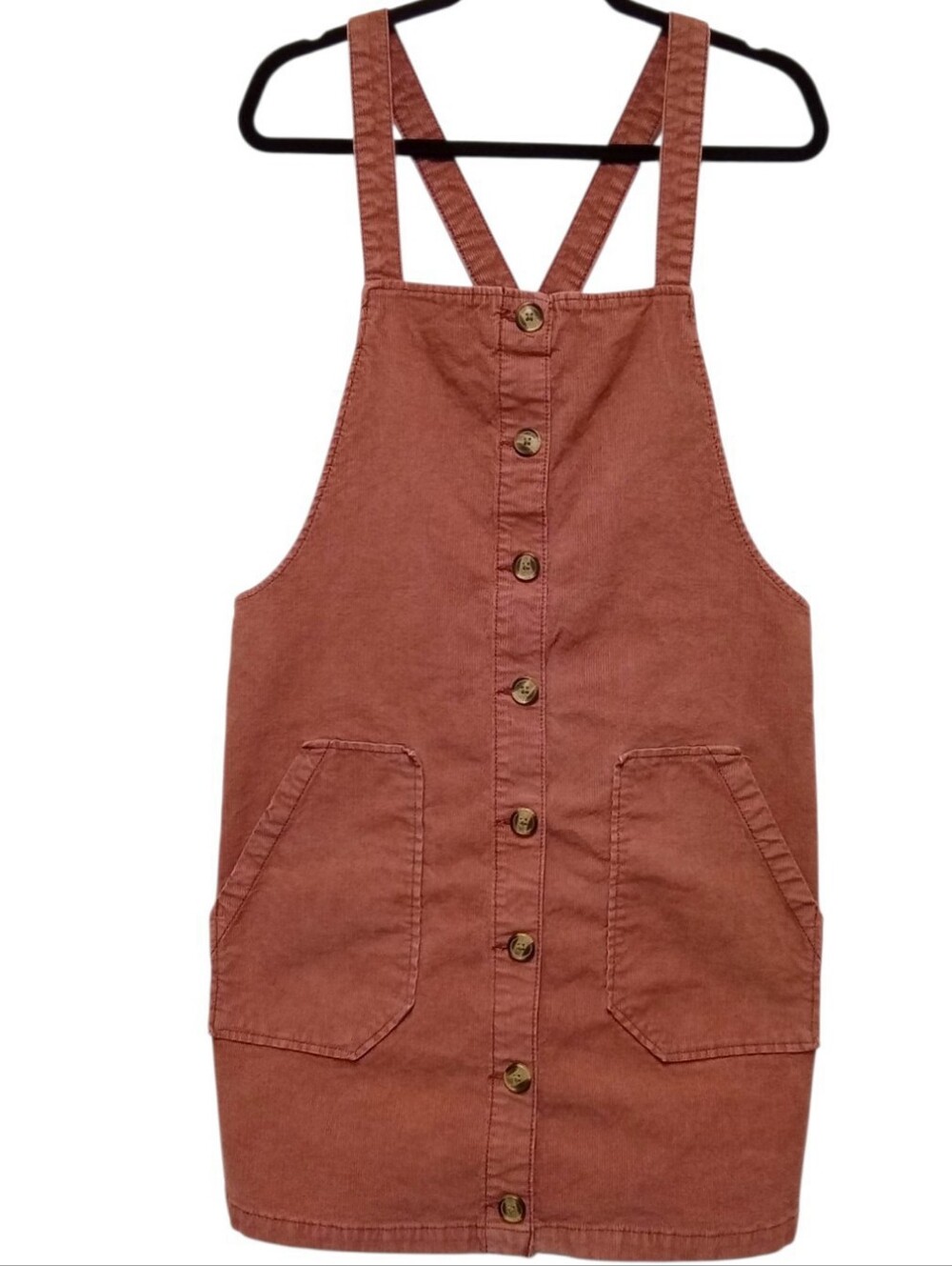 American Eagle Corduroy Overall Dress Women L Rust Orange Button Front Pinafore